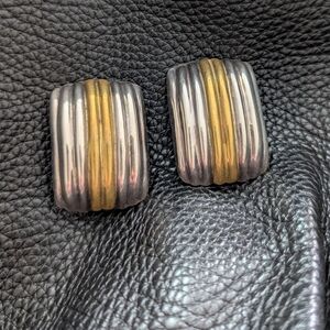 Laton Vintage Silvertone Earrings TN-36 Mexican 925 Two-Tone Ribbed Clasp Ribbed